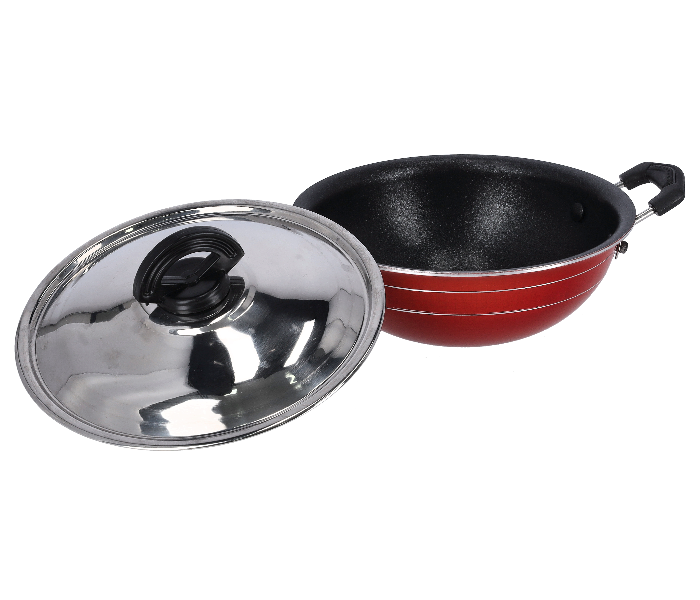 Royalford RF10005 18cm Nonstick Mini Kadai with Stainless Steel Lid - Red - Zoom Image 3