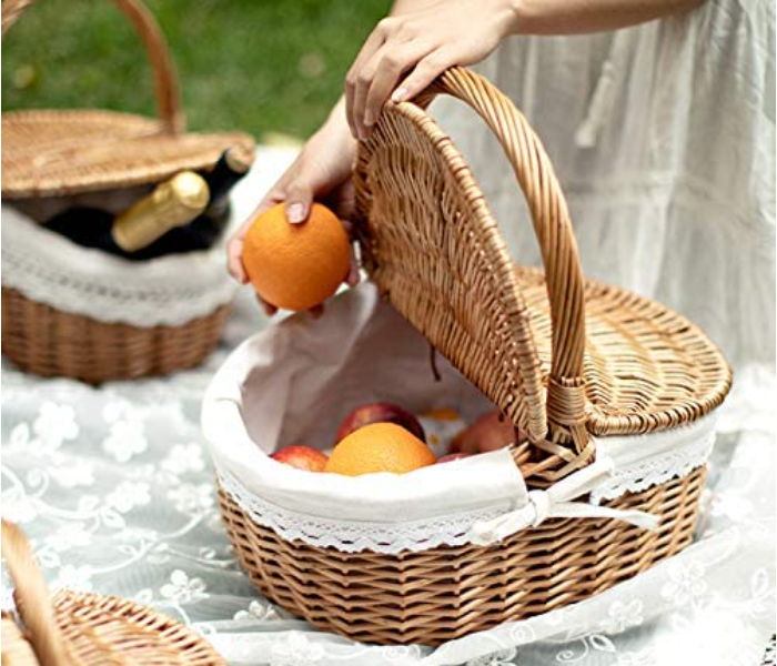 Woven Vintage Picnic Basket With Lid 40x28x18cm - Zoom Image 2