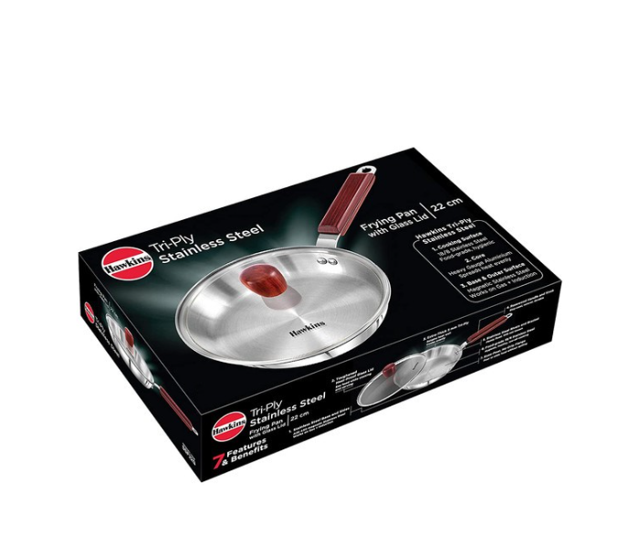 Hawkins Futura HW8005800  22cm Stainless Steel Tri Ply Frying Pan with Glass Lid - Silver - Zoom Image 4