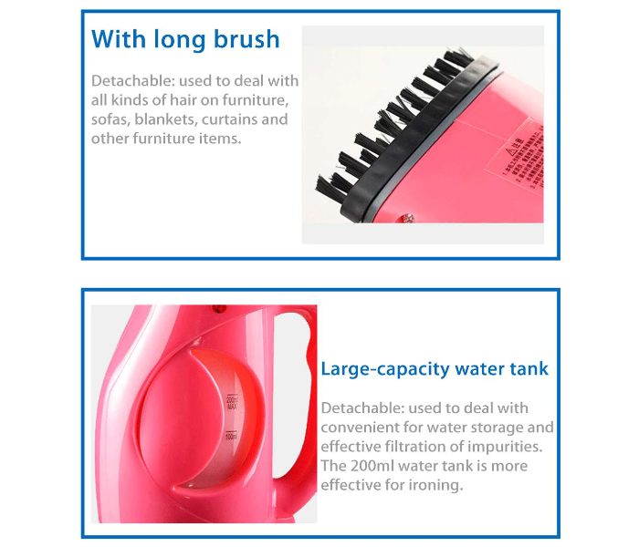 3 In 1 Portable Garment Steamer, Humidifier and Face Steamer 200ml- Pink - Zoom Image 3