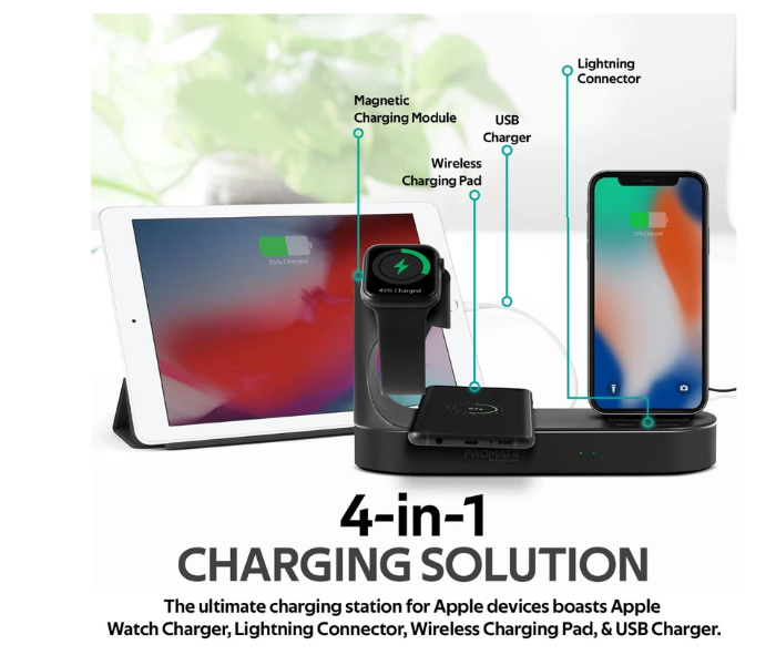 Promate POWERSTATE Apple MFI Charging Dock 18W Power Delivery 10W Wireless Charger for Smartphones and Airpods - Black - Zoom Image 4