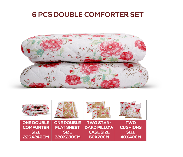 Parry Life PLCF7609 6 Piece Double 65GSM  Comforter Set - White and Red - Zoom Image 3