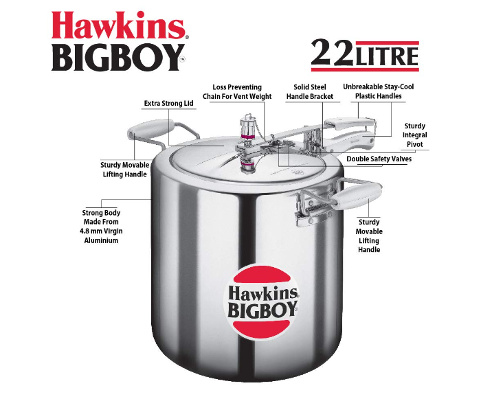 Hawkins HW1022000 22 Litre Bigboy Pressure Cooker - Silver - Zoom Image 2