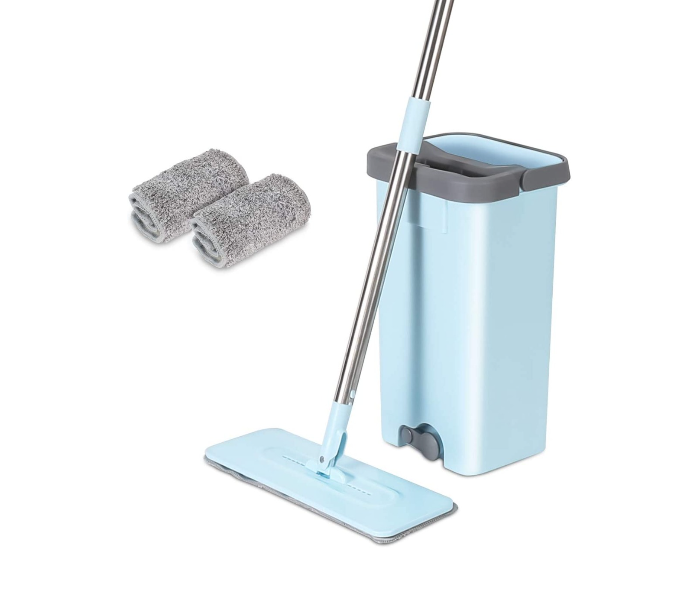 Microfiber Flat Floor Mop with 50.4 Inch Adjustable Stainless Steel Handle and Bucket Set- Blue - Zoom Image