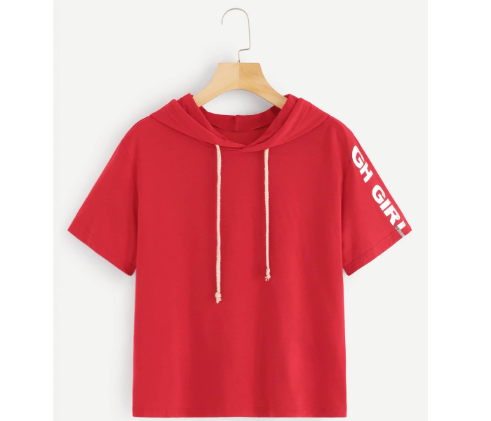 VW Trendz tee181102403 Letter Printed Sleeve Medium Hoodie Top - Red - Zoom Image