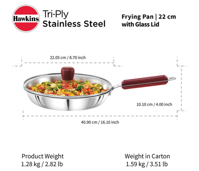 Hawkins Futura HW8005800  22cm Stainless Steel Tri Ply Frying Pan with Glass Lid - Silver - Zoom Image 5