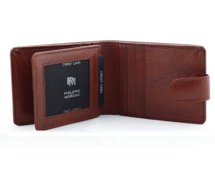 Philippe Morgan PM071 Bi fold Pure Leather Wallet For Men - Brown - Zoom Image 3