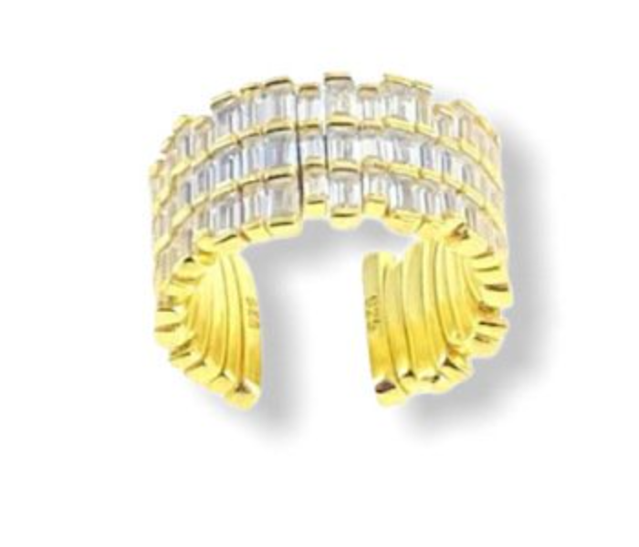 Aden Lily WR-04 Adjustable Baguette Sterling Ring- Gold - Zoom Image 1