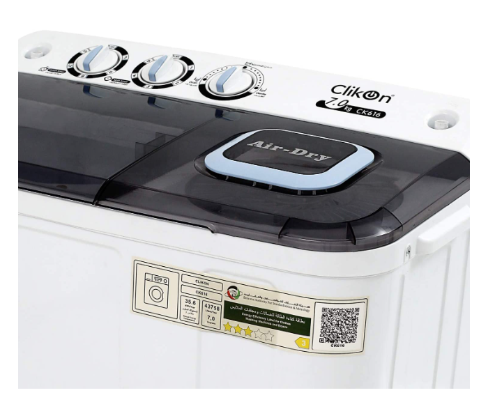 Clikon CK637 7Kg Wash and Spin Automatic Washing Machine - White and Black - Zoom Image 4