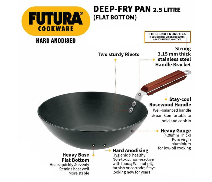 Hawkins Futura HW8001100 2.5 Litre Hard Anodised Deep Fry Pan - Black - Zoom Image 2