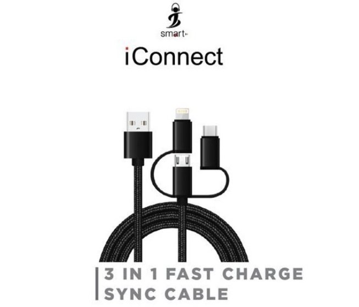 Smart IC05 3 in 1  Fast Charging and Sync Cable - Black - Zoom Image 2