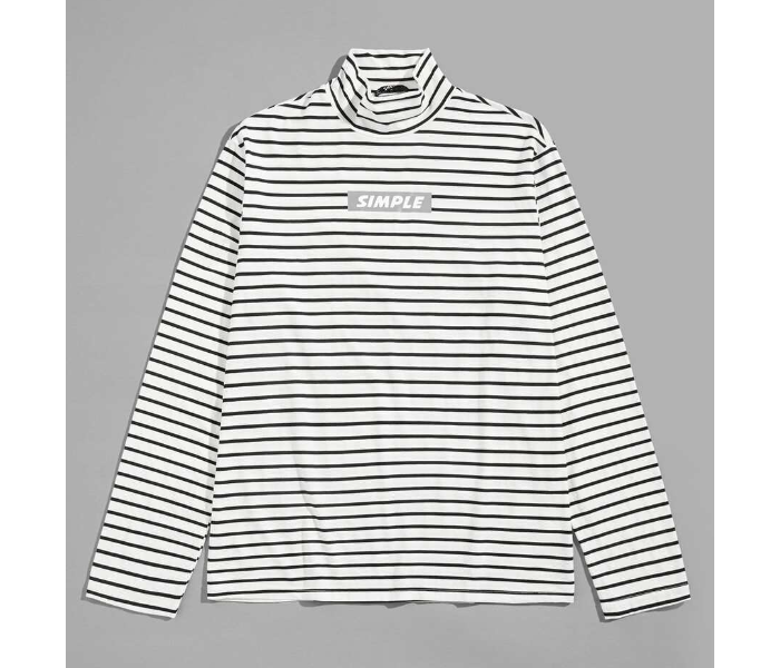 VW Trendz tee181109727 Men Mock-Neck Striped Small Tee -Black And White - Zoom Image