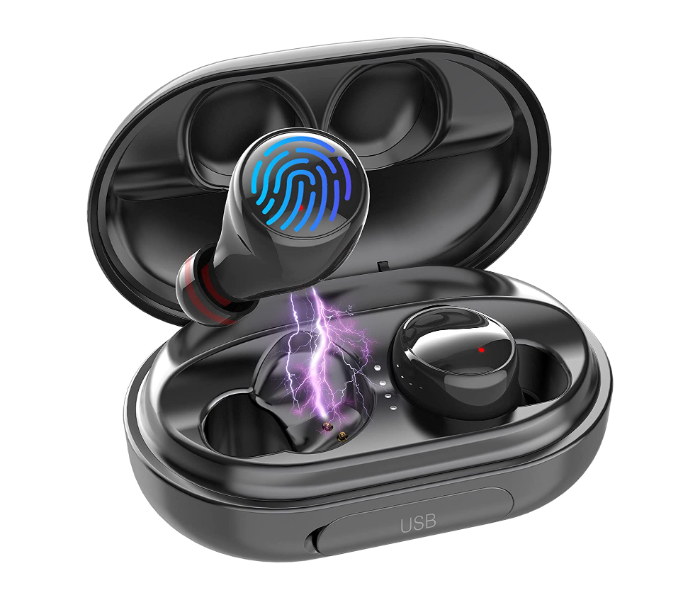 EDYELL EC5 Bluetooth Sports Wireless Earbuds with Charging Case - Black - Zoom Image 1