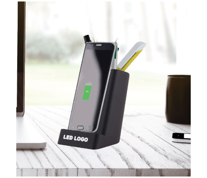 Generic 14G-2 Pen Pot With Light Up Logo And Wireless Charger - Black - Zoom Image 1