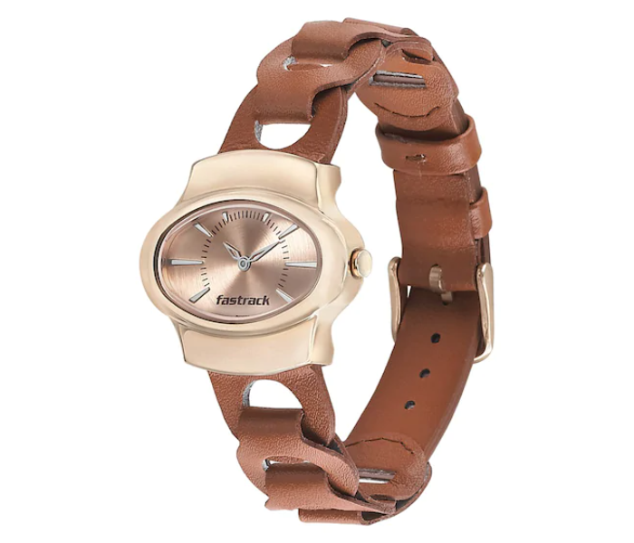 Fastrack 6004WL01 Rose Gold Dial Leather Strap Watch For Women - Tan - Zoom Image 2