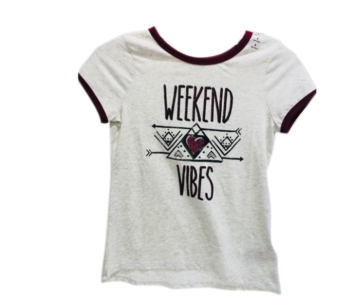 Justice Weekend Vibes T-Shirt for 7 Year Kids - White and Brown - Zoom Image