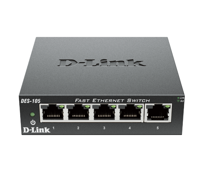 D-Link DL-SW-DES-105B 5-Port 10 by 100 Unmanaged Metal Desktop Switch - Black - Zoom Image 1