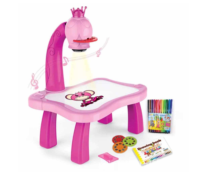 Child Learning Desk with Smart Projector Educational Painting Table with Light Music Children Projection Drawing Playset Table - Pink-A - Zoom Image 1