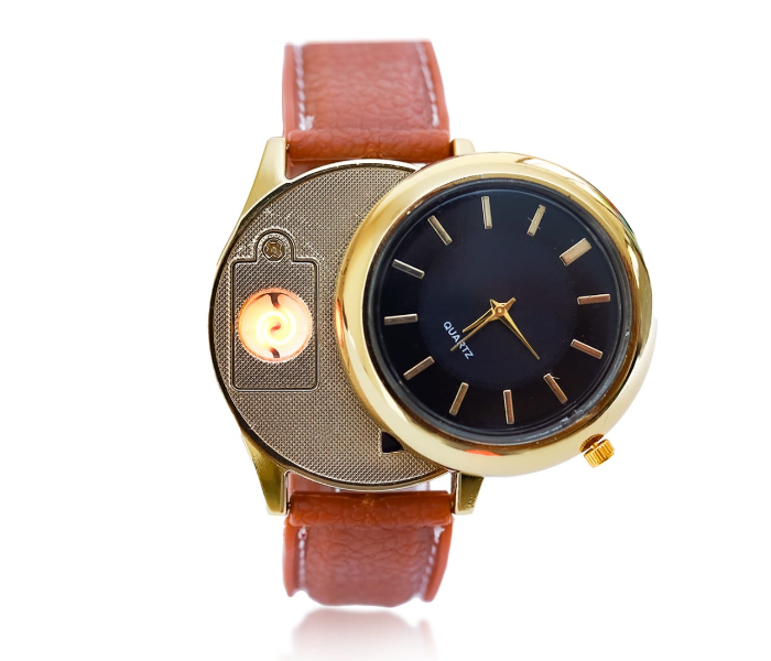 Jongo Cigarette Lighter Watch USB Electronic Rechargeable with Rubber Strap-Brown - Zoom Image 1