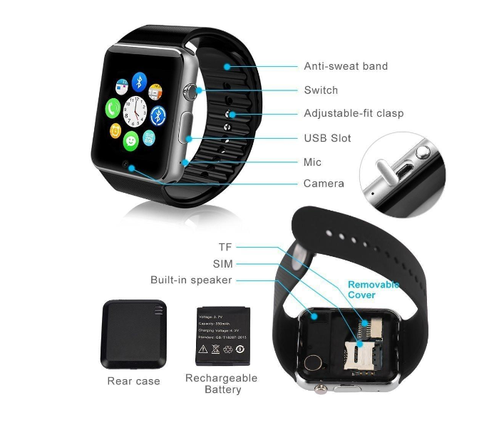 Modio A1 Mobile Smart Watch with Memory and Sim Card Slot - Silver - Zoom Image 2