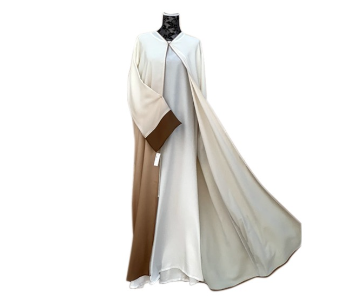 Casting Pearls 1002 Free Size Light Brown Double Shade Abaya  - Zoom Image