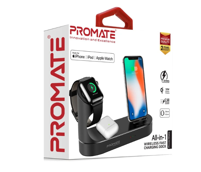 Promate POWERSTATE Apple MFI Charging Dock 18W Power Delivery 10W Wireless Charger for Smartphones and Airpods - Black - Zoom Image 5