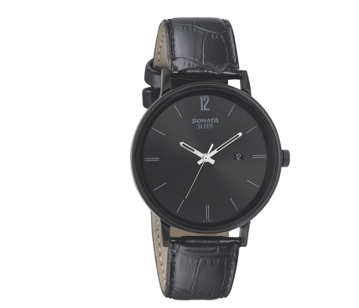 Sonata 7131NL01 Sleek Black Dial Leather Strap Watch for Men - Zoom Image 1