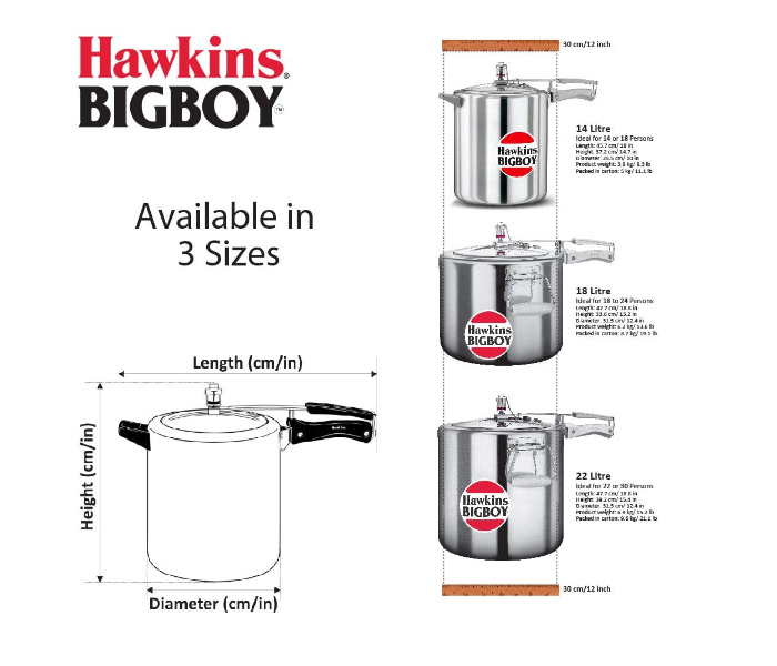 Hawkins HW1014000 14 Litre Bigboy Pressure Cooker - Silver - Zoom Image 3