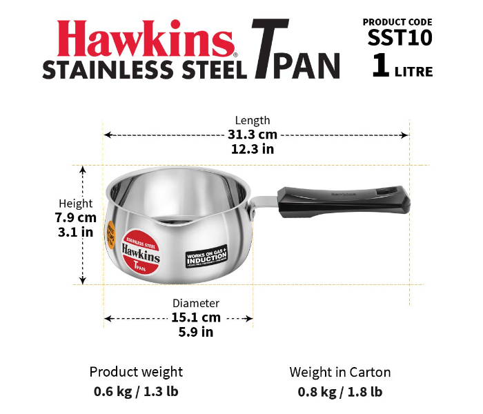 Hawkins Futura HW8005000 1 Litre Stainless Steel T Pan - Silver - Zoom Image 3