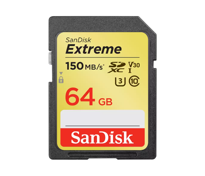 SanDisk Extreme 64GB SDXC V30 UHS-I U3 Memory Card - Black - Zoom Image