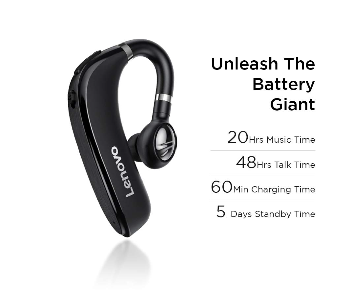 Lenovo HX106 Bluetooth 5.0 Wireless Handsfree Headphone With HD Mic - Black - Zoom Image 2