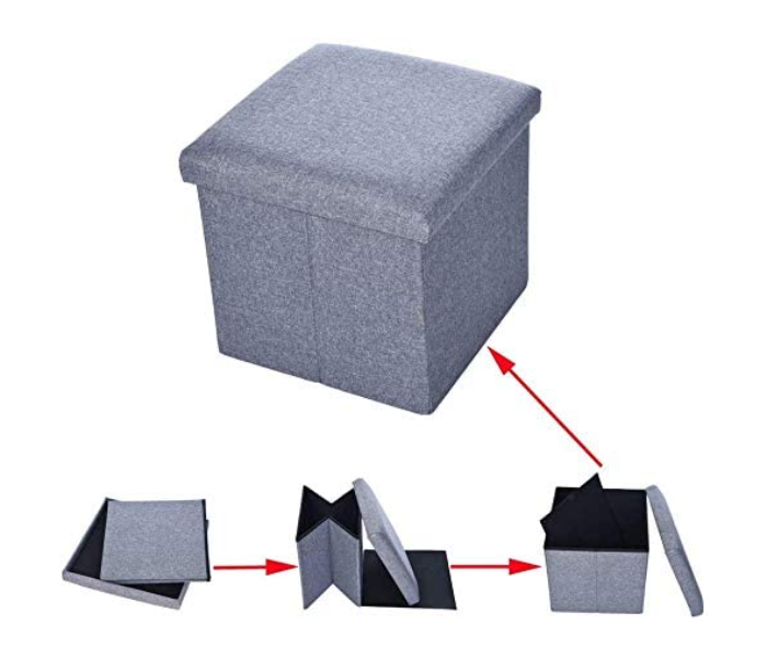 Ottoman Cube Small Foldable Foot Stool with Storage - Grey - Zoom Image 2