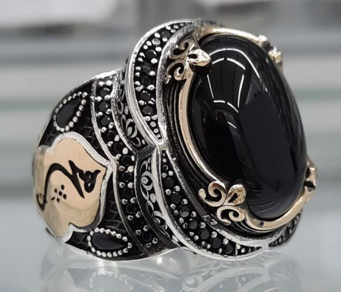 Aden Lily MR-002 Sterling Silver Ring with Black Onyx for Men - Zoom Image 2