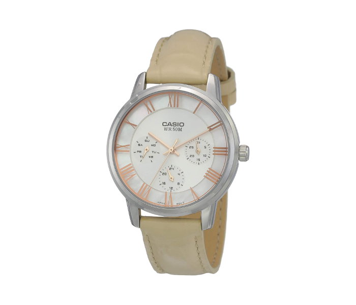 Casio  LTP-E142L-7A2VDF Beige Leather Band Analog Date Watch For Women - Beige - Zoom Image