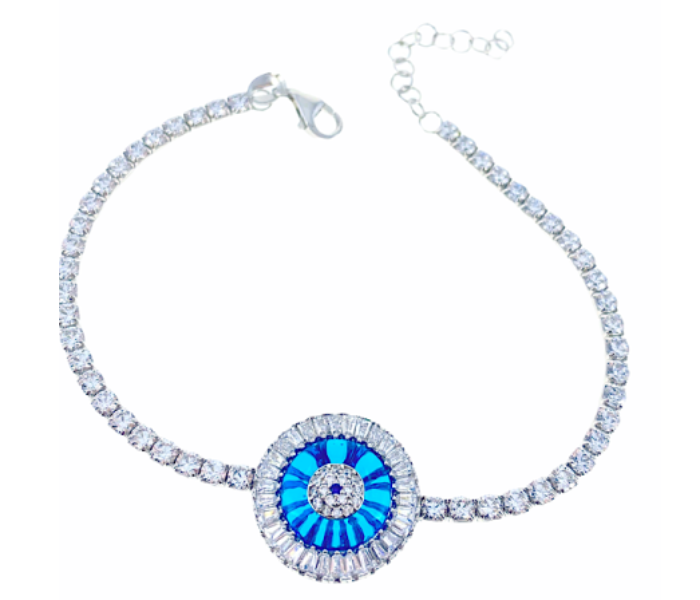 Aden Lily WB-03 Blue Evil Eye Sterling Silver Bracelet - Zoom Image