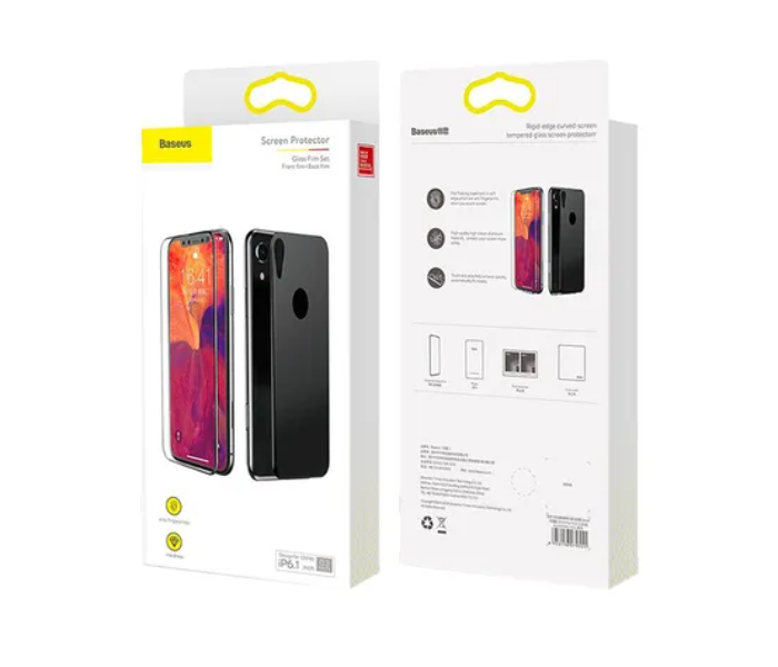 Clear Tempered Glass Front and Back Screen Protector for Apple Iphone XR - Black - Zoom Image