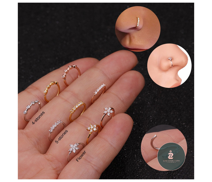 Zera NR001 Cute Simple Nose Ring Flower Design Brass - Zoom Image