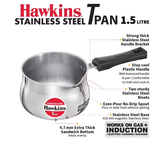 Hawkins Futura HW8005300  1.5 Litre Stainless Steel T Pan - Silver - Zoom Image 4