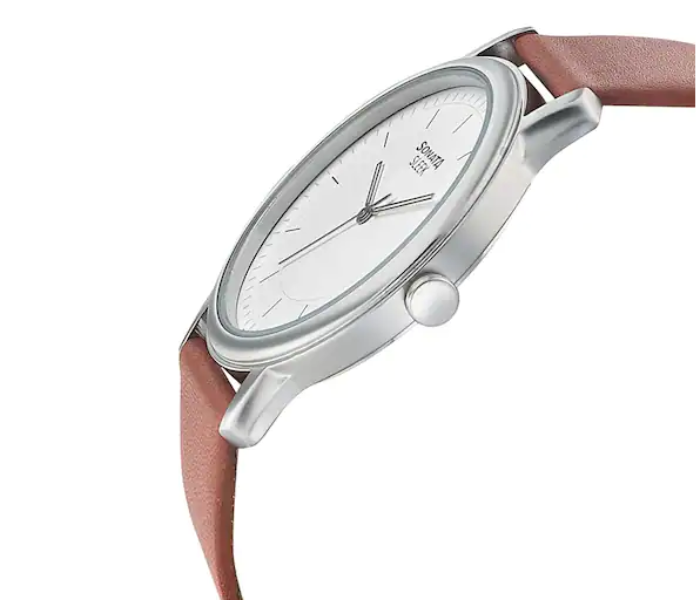 Sonata 7128SL03 Sleek White Dial Leather Strap Watch for Men - Zoom Image 3