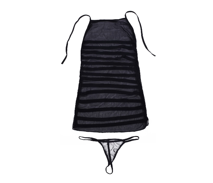 Exelente Vista Of The Perfect Back and Buttock Underwear Short Dress with Thongs and Stripes for Women - Black - Zoom Image 3