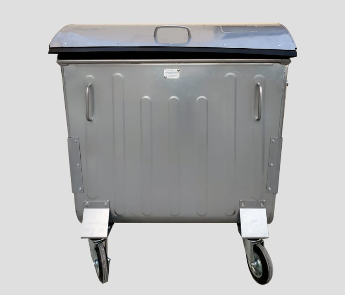 Metal 1100 Litre Waste Bin with 4 Wheels - Black and Silver - Zoom Image