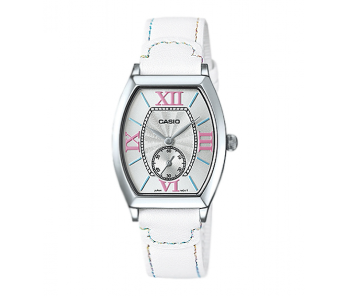 Casio  LTP-E114L-7ADF Silver Dial Leather Band Analog Watch For Women - White - Zoom Image