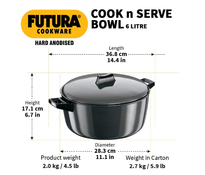 Hawkins Futura HW8001600 6 Litre Hard Anodised Cook n Serve Bowl - Black - Zoom Image 3