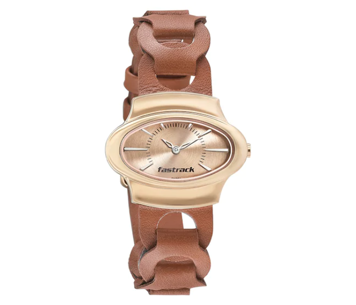 Fastrack 6004WL01 Rose Gold Dial Leather Strap Watch For Women - Tan - Zoom Image 1