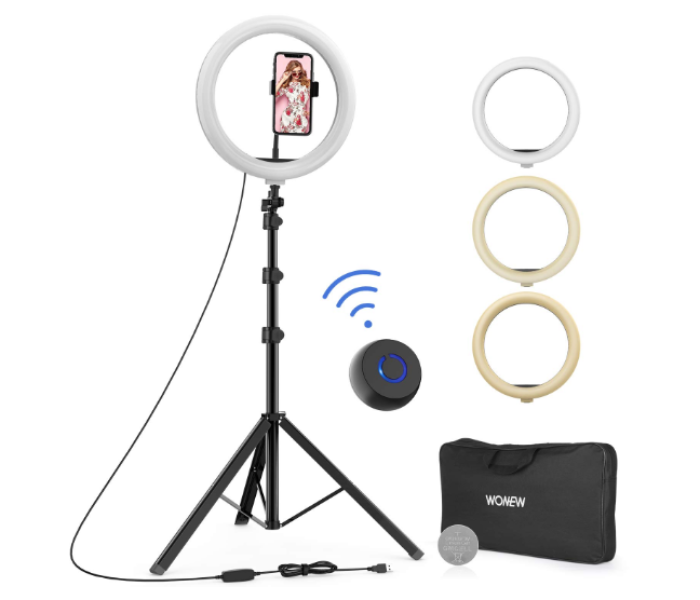 Generic 10 Inch Selfie Ring Light With Tripod And Flexible Phone Holder - Black And White - Zoom Image 1