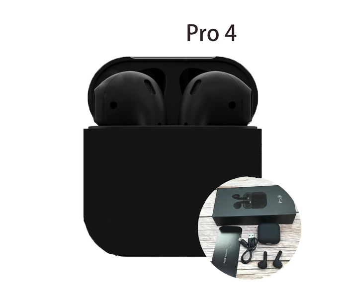 Pro 4 In Ear Bluetooth Earbuds with Mic and Charging Case - Black - Zoom Image 1