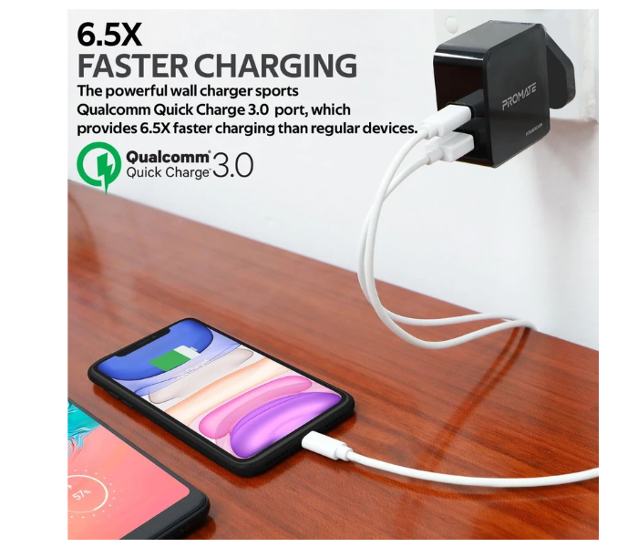 Promate POWERCUBE 36W USB Type-C PD Wall Charger with Qualcom Quick Charge - Black - Zoom Image 2