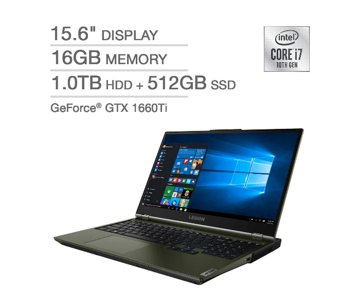 Lenovo Legion 5 15.6inch FHD Intel Core i7-10750H 16GB RAM 512GB SSD + 1TB HDD 6GB NVIDIA GTX 1660Ti Windows 10 Gaming Laptop - Moss Green - Zoom Image 2