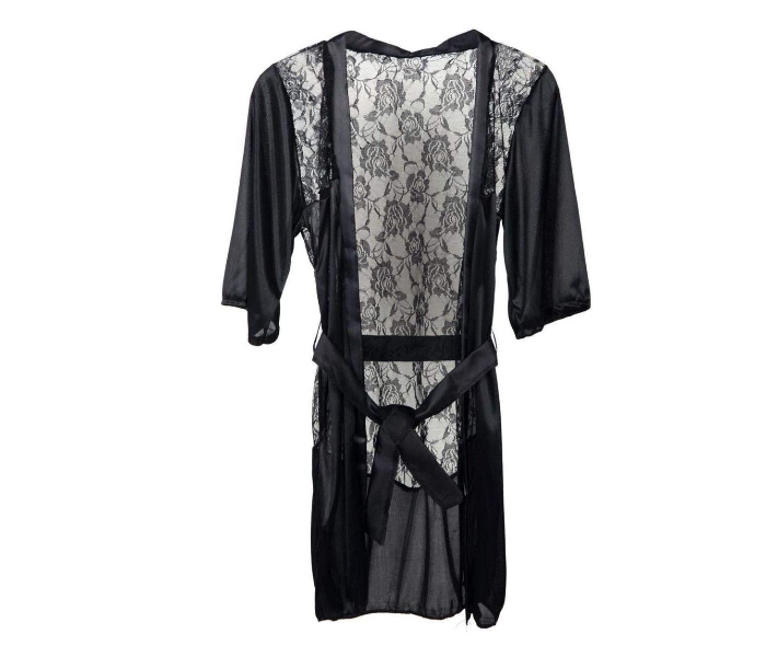 Fashion Costume  Lingerie Pajamas with Robe and G-String - Satin Black - Zoom Image 2