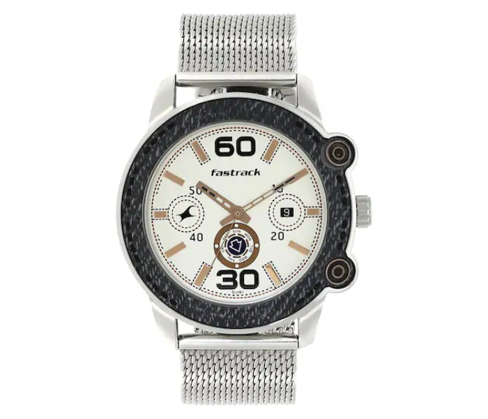 Fastrack 3188KM02 Beige Dial Silver Stainless Steel Strap Watch - Silver - Zoom Image 1